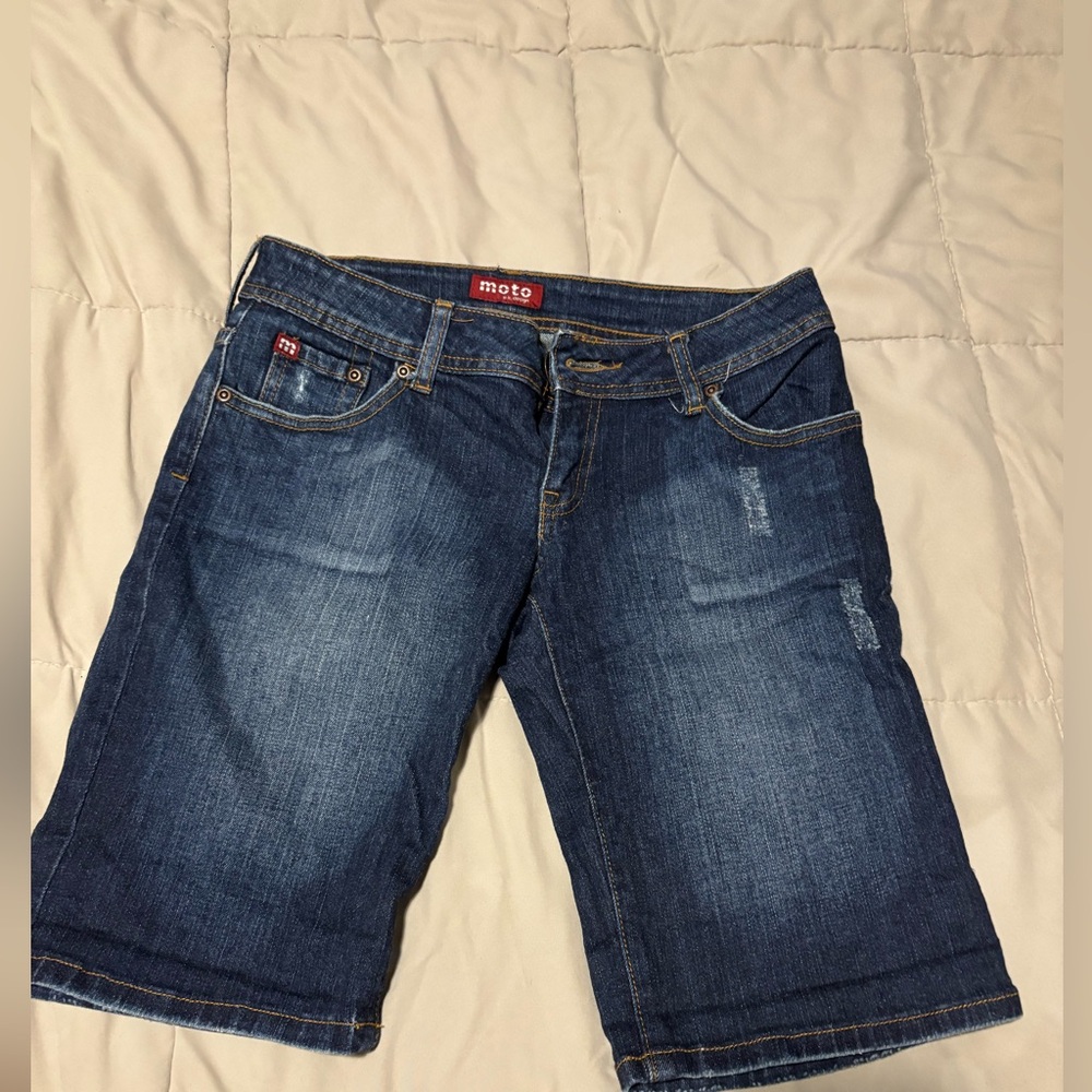 Moto Blue Denim  long Jean shorts